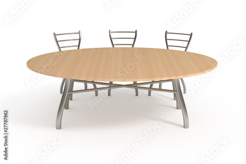 Table and three chairs, isolated on white with clipping path