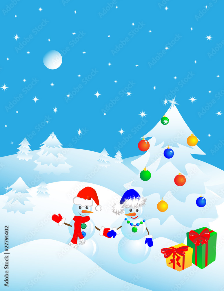 Christmas in the winter forest, postcard Christmas in the winter forest, postcard