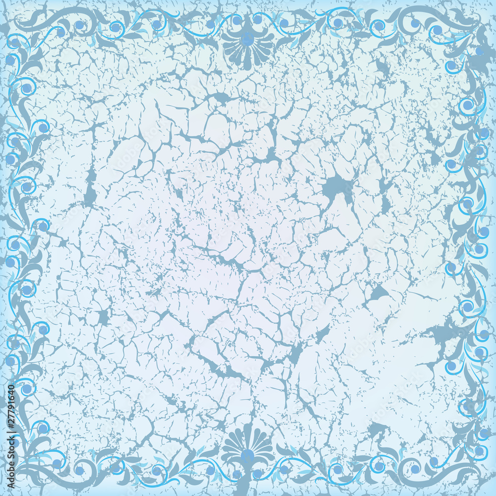 abstract cracked white background with blue floral ornament abstract cracked white background with blue floral ornament