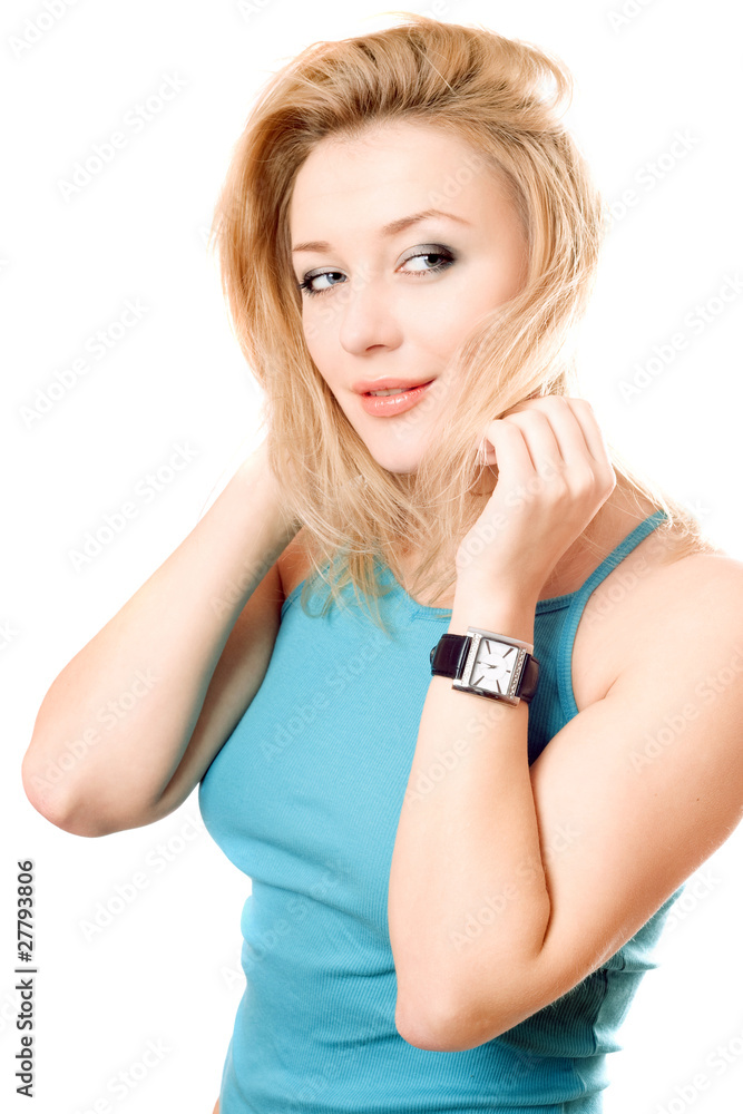 Portrait of a playful blonde. Isolated Portrait of a playful blonde. Isolated