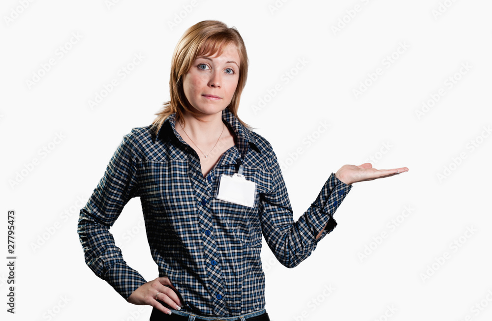 girl with badge and left hand upward girl with badge and left hand upward