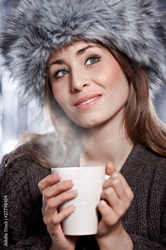 woman with Hot coffee drink
