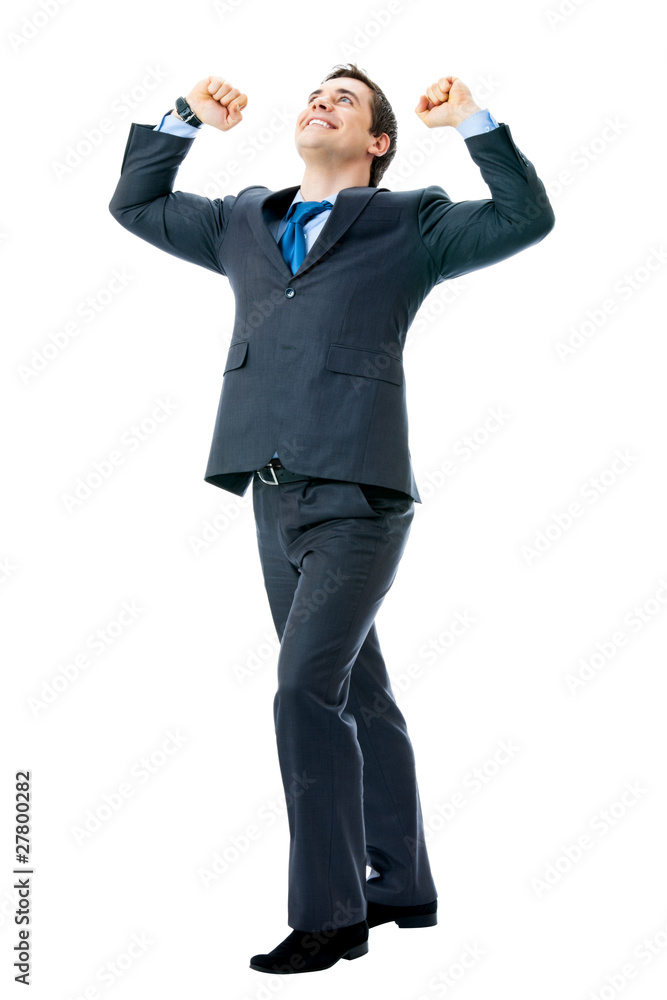 Happy successful gesturing businessman, isolated on white Happy successful gesturing businessman, isolated on white