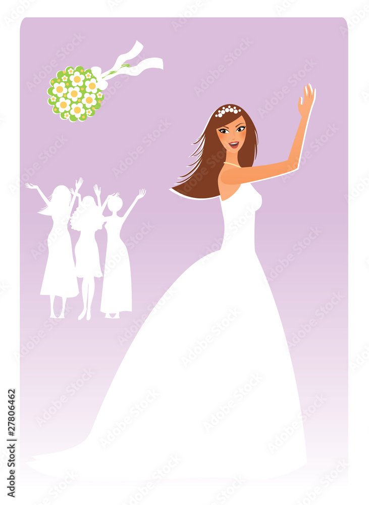 Young bride throwing a bouquet Young bride throwing a bouquet