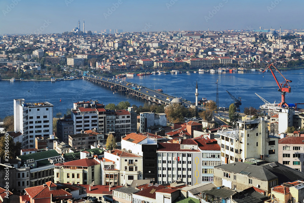 View of Istanbul, Golden Horn Bay and Ataturk Bridge
