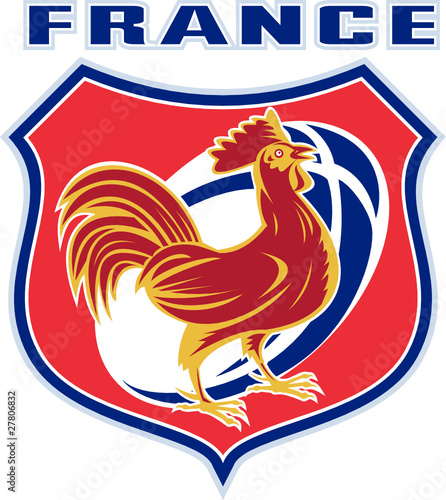 cockerel rooster with rugby ball france shield