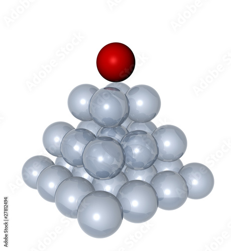 abstract 3d illustration of balls pyramid with red at top