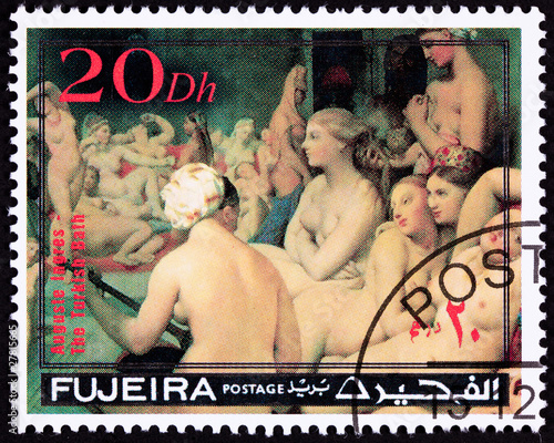 Fujeria Postage Stamp Painting Auguste Ingres the Turkish Bath photo