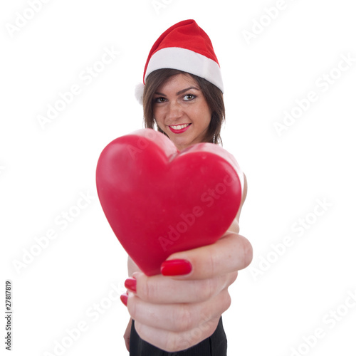 woman in Santa hat holding a heart © Viorel Sima