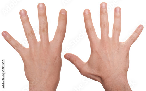 well shaped business man hand count isolated over white. nine