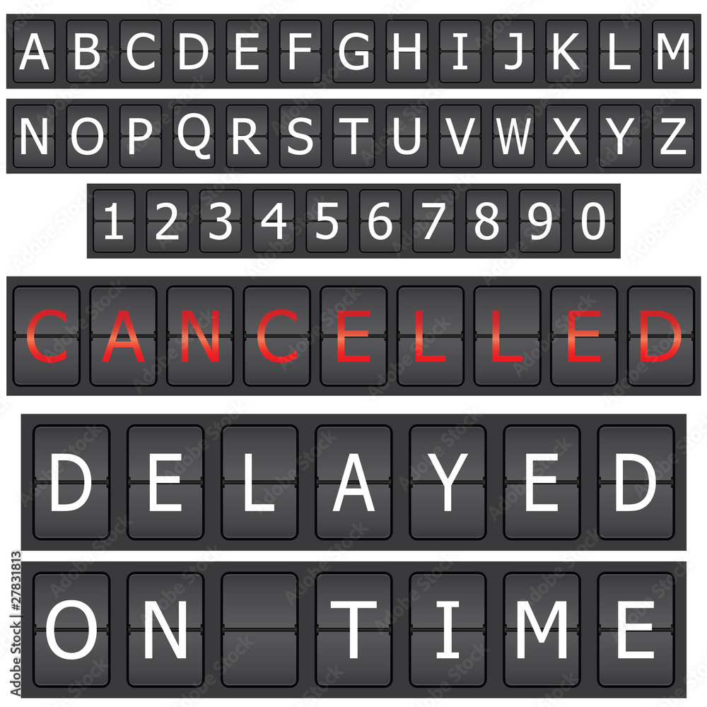 Set of letters and numbers on a mechanical timetable Set of letters and numbers on a mechanical timetable