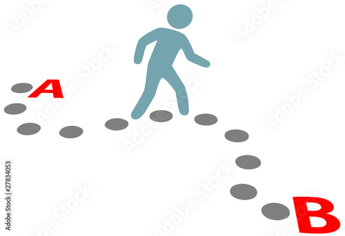 Person walk follow path plan point A to B