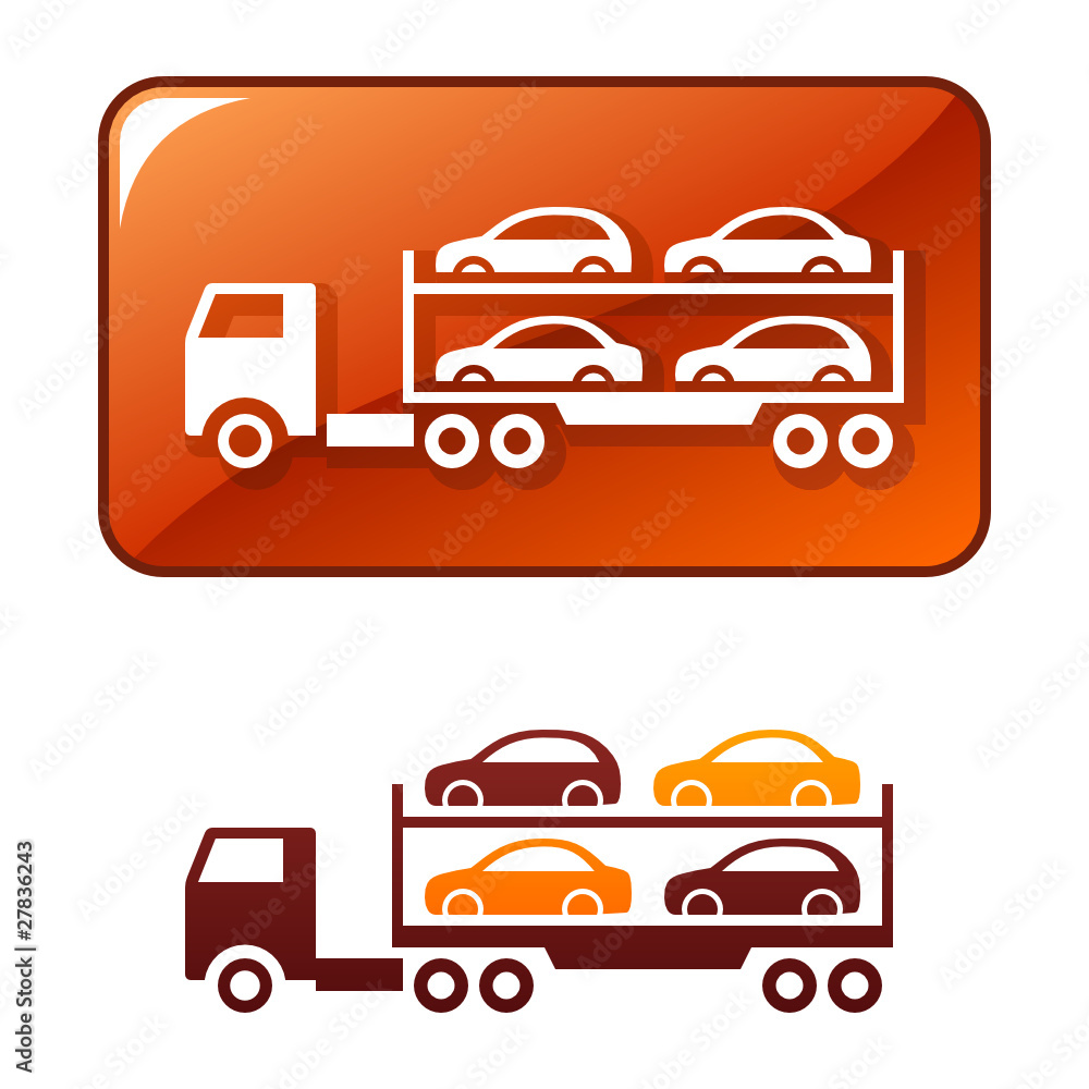Truck delivers the cars. Vector icon