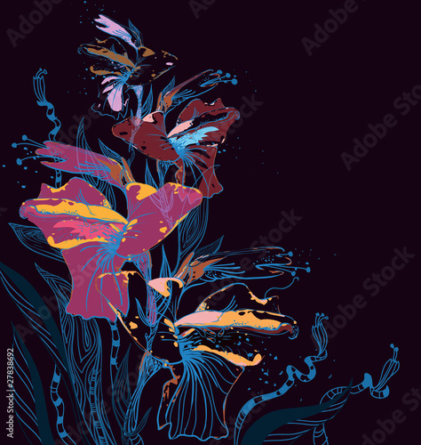 vector hand drawn gladiolus on a dark background