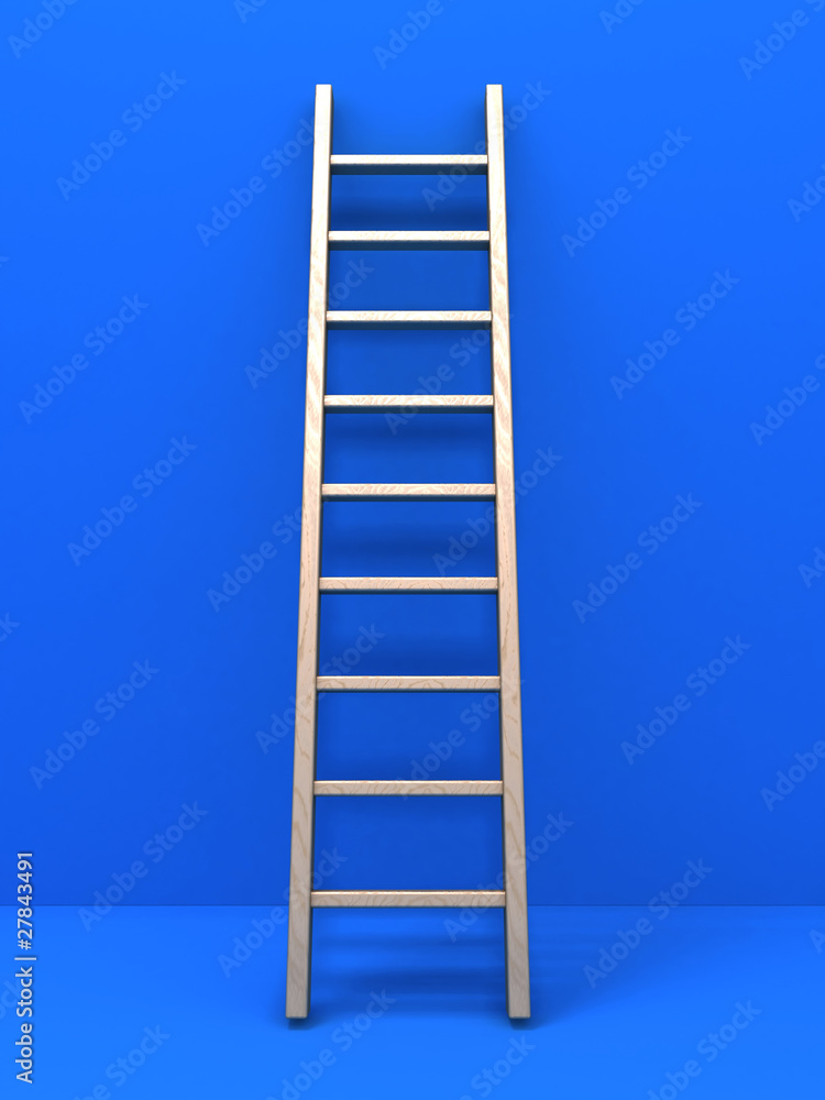 3D rendering of a wooden ladder against the wall 3D rendering of a wooden ladder against the wall