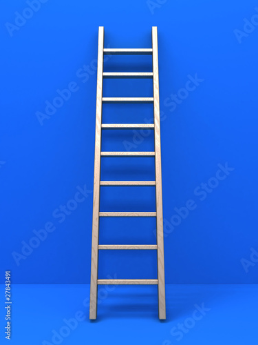 3D rendering of a wooden ladder against the wall