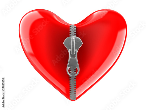 Zipper in heart. Isolated 3...