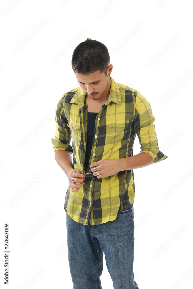 Man buttoning his shirt Man buttoning his shirt