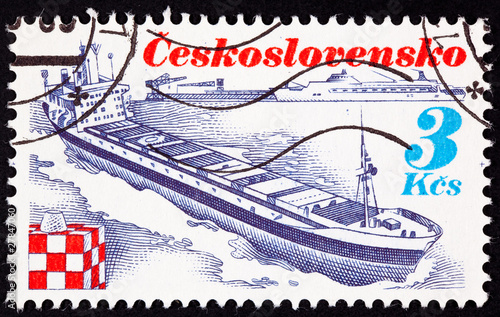 Czechoslovakian Stamp Czech Container Ship Trinec Bow Wave photo