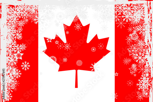Canadian flag with snowflakes grunge