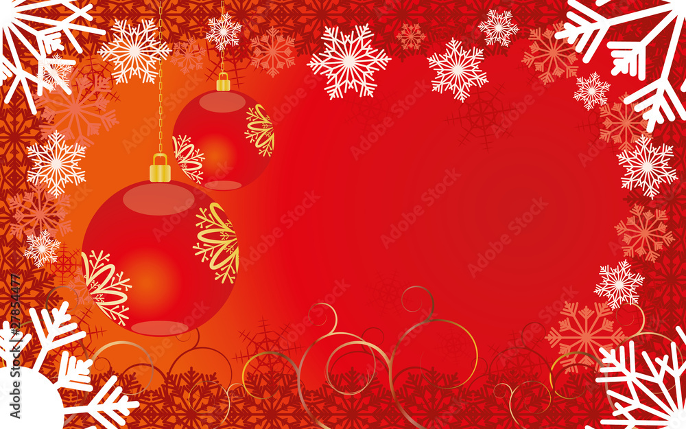 Red Christmas card with snowflakes and baubles, vector Red Christmas card with snowflakes and baubles, vector