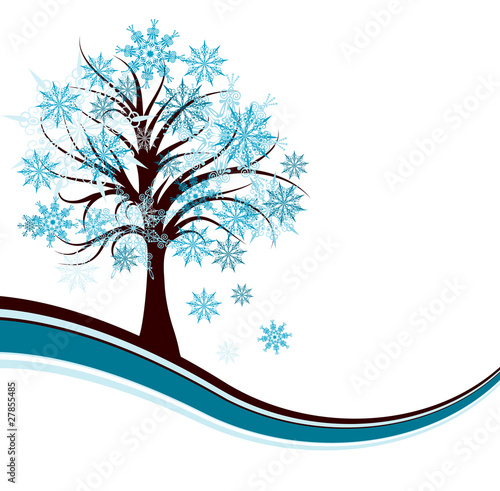 Decorative winter tree background, vector