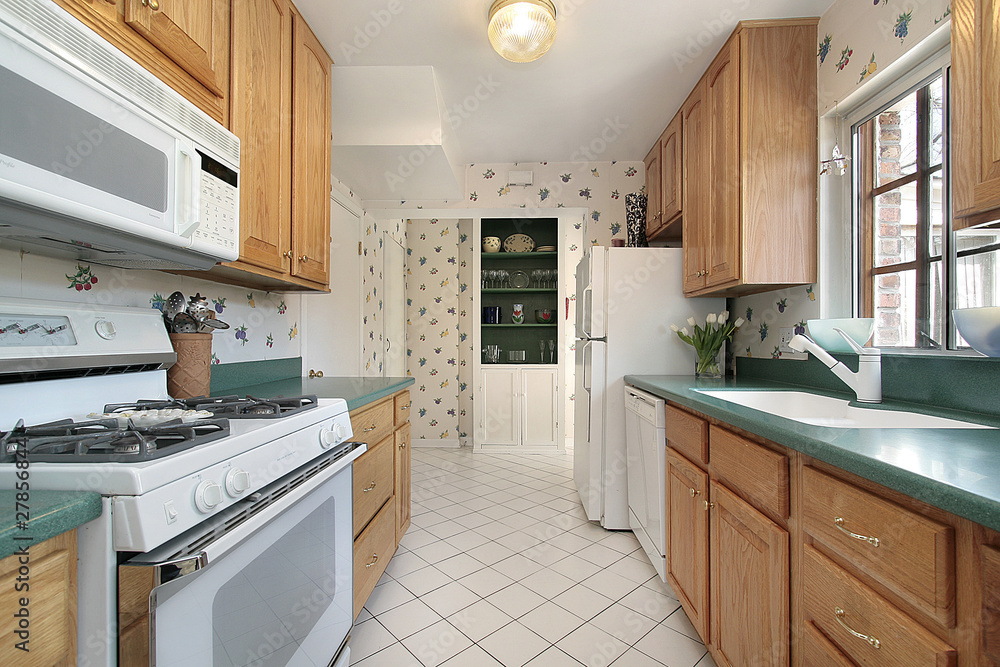 Kitchen with green counters Kitchen with green counters