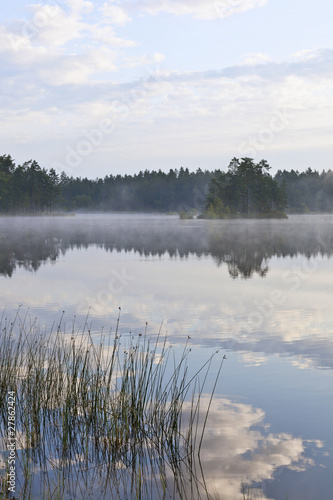 Lake with morning mist