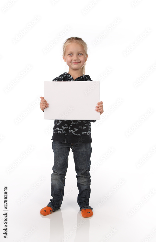 little girl with the big pure clean sheet of a paper little girl with the big pure clean sheet of a paper