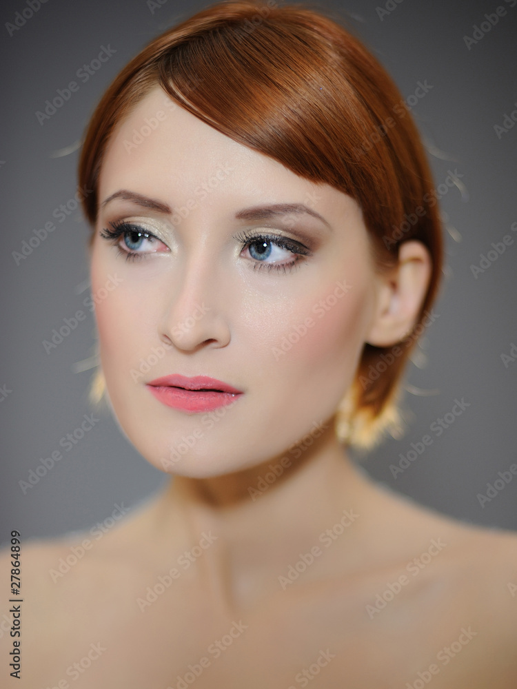 Fototapeta premium Portrait of pretty woman with pure healthy skin and natural make