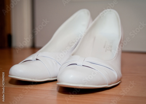 White wedding high heel shoes closeup