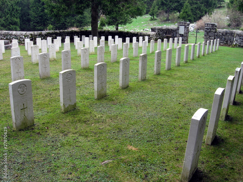 headstones with crosses in a row