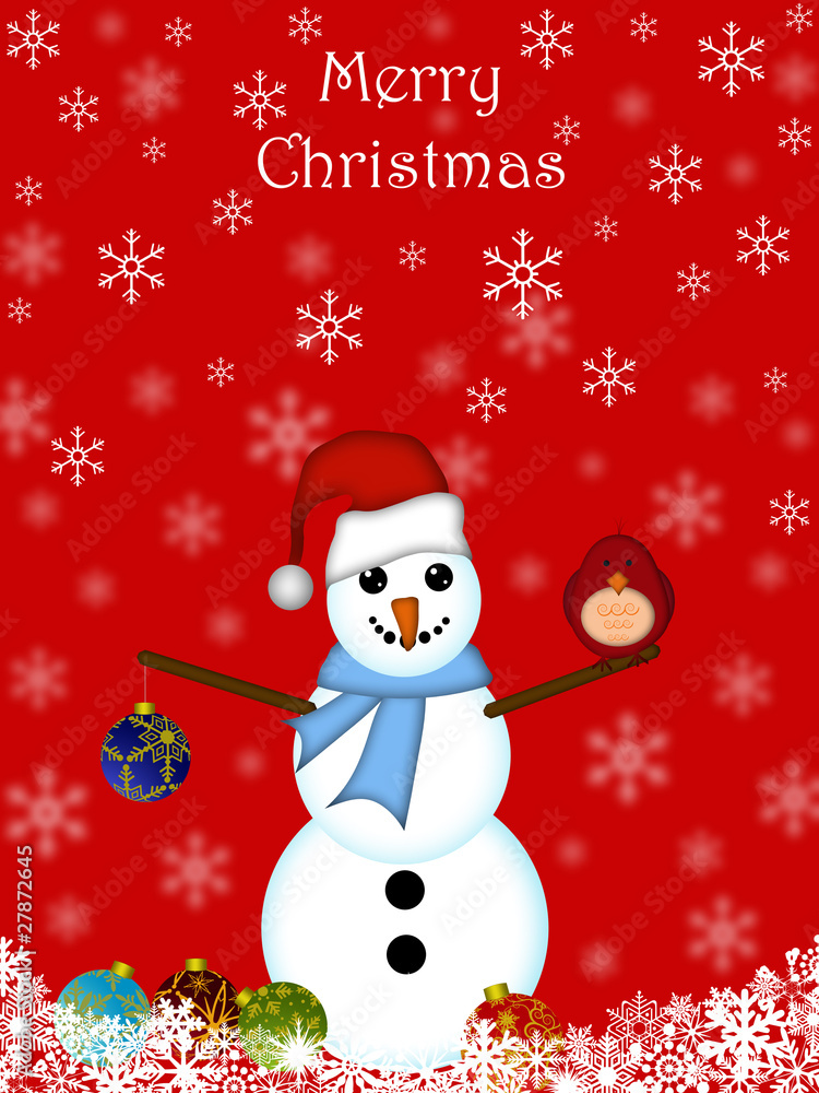 Christmas Snowman Hanging Ornament and Red Cardinal Bird