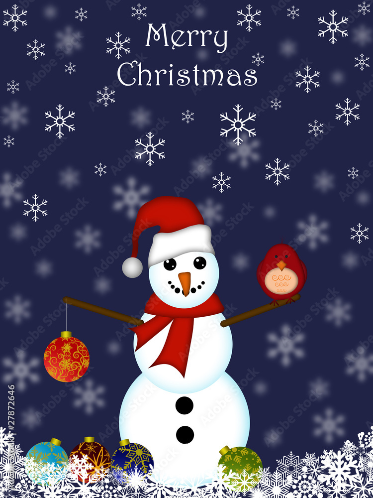 Christmas Snowman Hanging Ornament and Red Cardinal Bird Christmas Snowman Hanging Ornament and Red Cardinal Bird