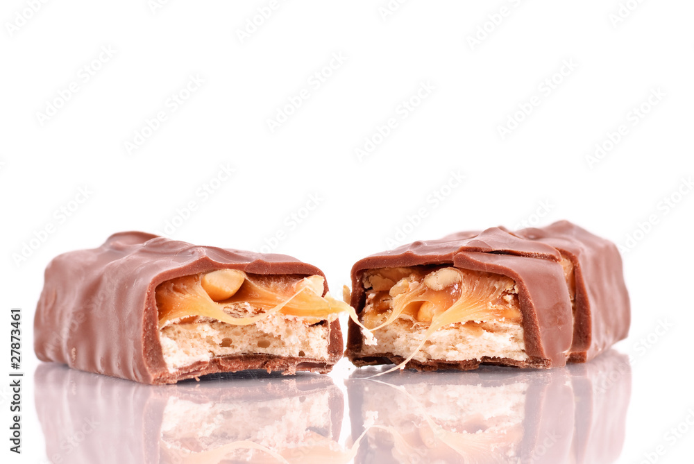 Chewy Nougat with Peanuts and Caramel Chocolate Bar Halves Chewy Nougat with Peanuts and Caramel Chocolate Bar Halves