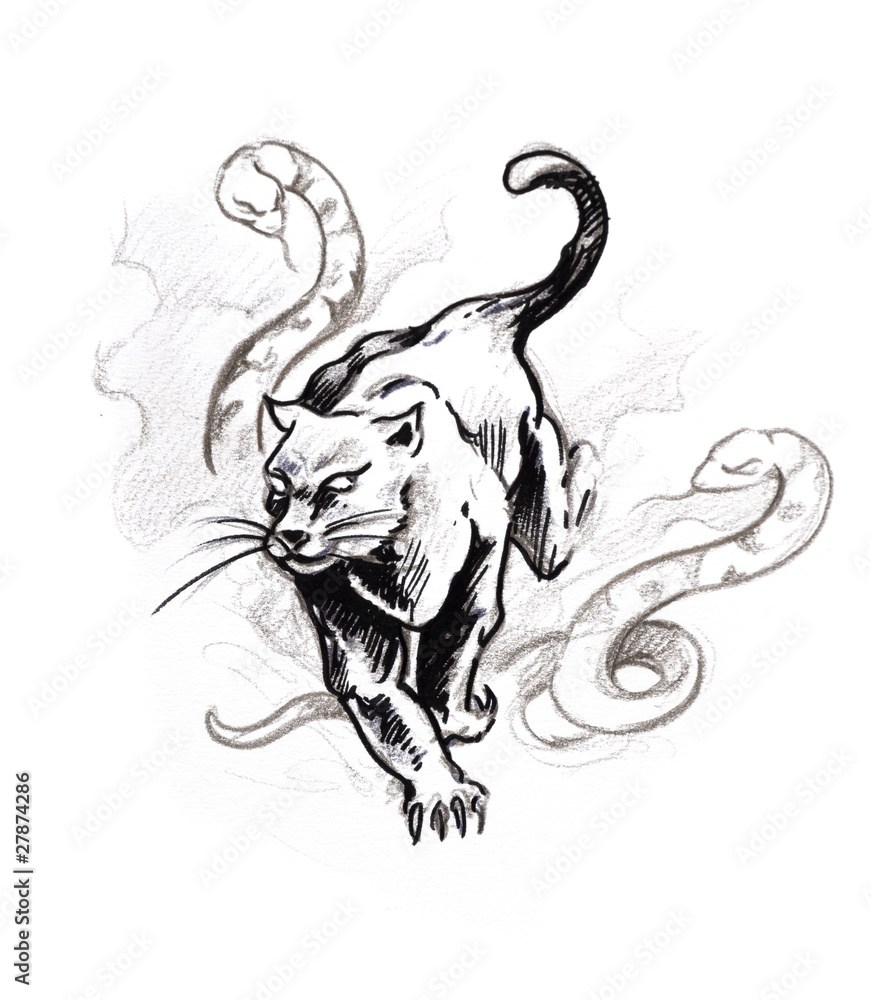 Tattoo art, sketch of a panther Tattoo art, sketch of a panther