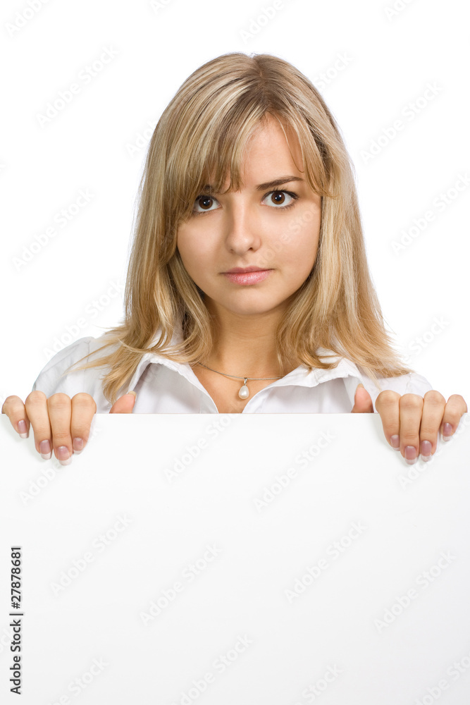 The beautiful business girl with a paper blank leaf The beautiful business girl with a paper blank leaf