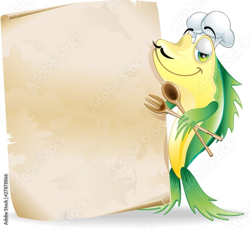 Pesce Cuoco Cartoon-Menu Ristorante-Fish Chef-Vector