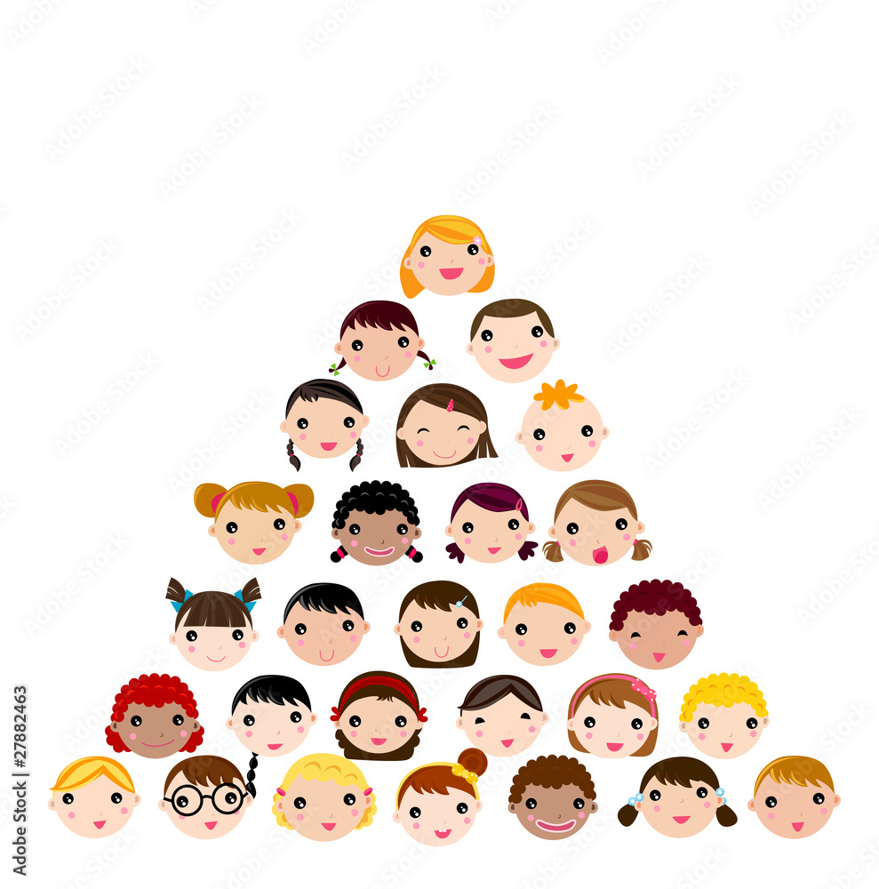 Set of cartoon children face