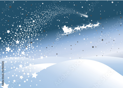 Winterlandschaft mit Sternschnuppe und Rentierschlitten