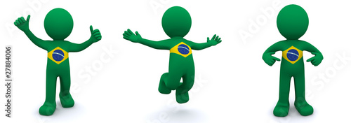 3d character textured with flag of Brazil