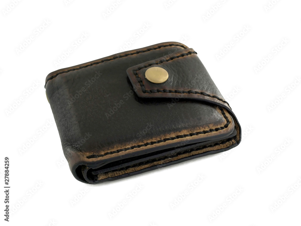 Leather wallet on a white background, isolated object Leather wallet on a white background, isolated object