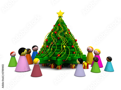 Gruppo multietnico con albero