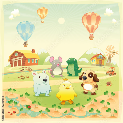 Animals in the countryside. Vector isolated objects.