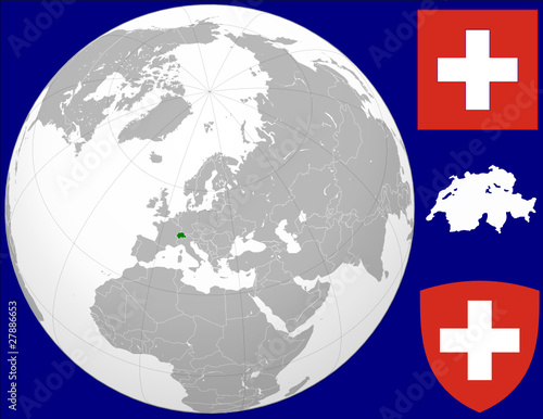 Switzerland globe map locator world flag coat