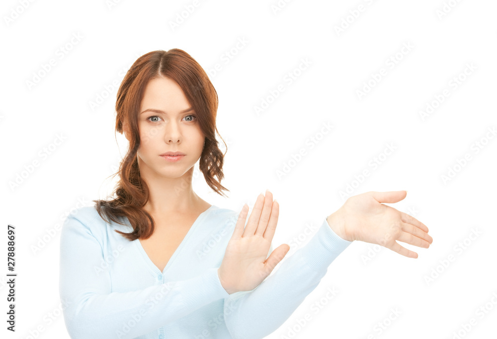 businesswoman working with something imaginary businesswoman working with something imaginary