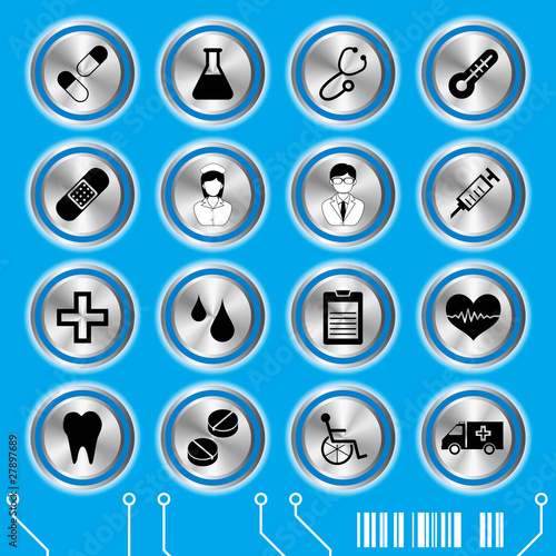 Blue medical icons set