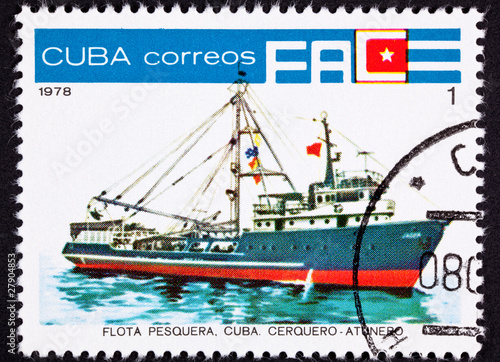 Cuban Postage Stamp Ocean Tuna Boat From Fishing Fleet