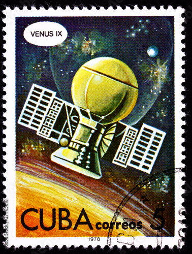 Fototapeta Naklejka Na Ścianę i Meble -  Cuban Postage Stamp Soviet Venera 9 Space Probe Planet Venus