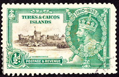 Canceled Turks Caicos Postage Stamp King George V Windsor Castle photo